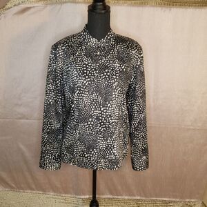 ANIMAL PRINT Black‎ with Ivory Nehru Collar Jacket with Red Owl Lining